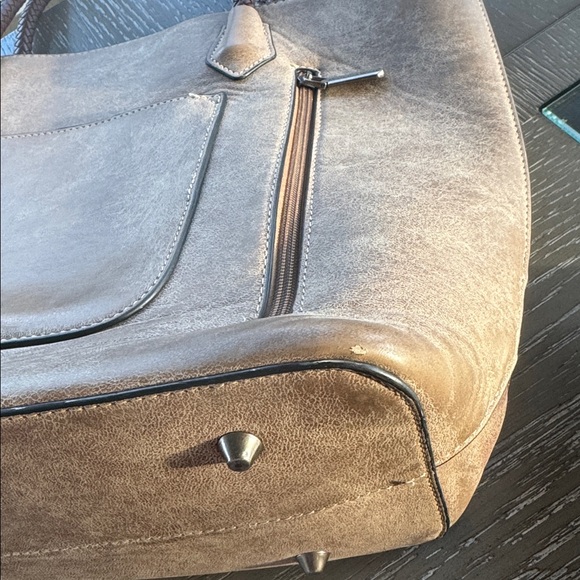 Montana West Pewter Brown Faux Leather Concealed Carry Bag Tote Braided Details - Picture 3 of 15